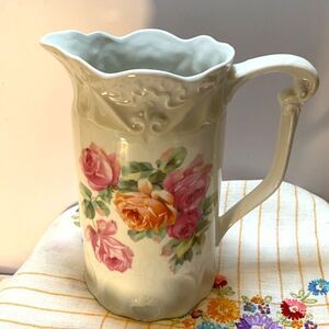 Stunning Shabby Chic vintage china water pitcher; incredible roses; Germany